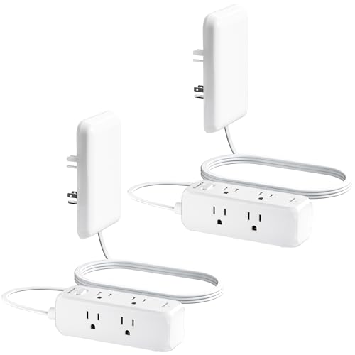 Olcorife Flat Extension Cord with Outlet Cover, Flat Plug Power Strip with 6 Outlets, 3 FT Cord Hidden Outlet Extender for Tight Spaces, Pack of 2 - size: 3 FT(Pack of 2), style: 6AC(No USB)