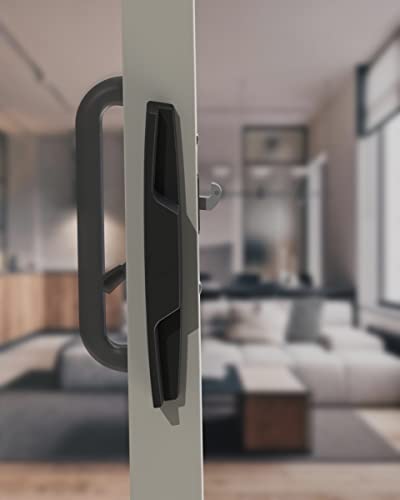 House Guard Sliding Patio Door Handle Set, Mortise Lock, 3-15/16", Black - color: Black