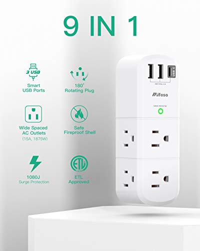 Outlet Extender with Rotating Plug, Surge Protector 6 AC Multi Plug Outlets - color: White, size: 2A1C, 1 Pack