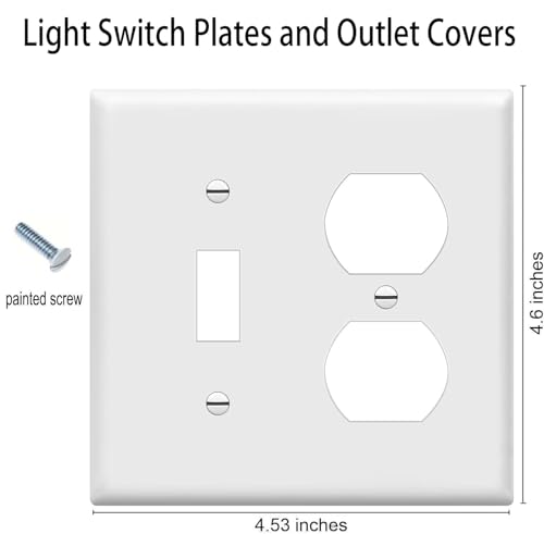 ZEFTV Duplex Outlet/Toggle Light Switch Wall Plates 2-Gang Switch Outlet Electrical Cover Plate Unbreakable Thermoplastic Faceplate for Light Receptacle Outlet Switch, White (4 Pack) - color: Single Toggle/Single Duplex, size: 4 Pack