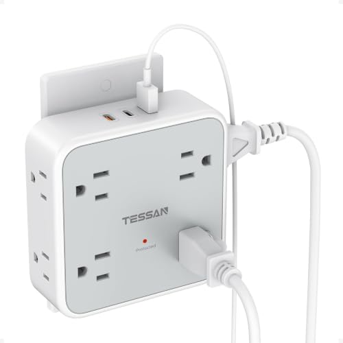TESSAN PD 20W Surge Protector Outlet Extender with 8 Outlets Wall Charger - color: Grey, size: 1 USB-A+2 USB-C