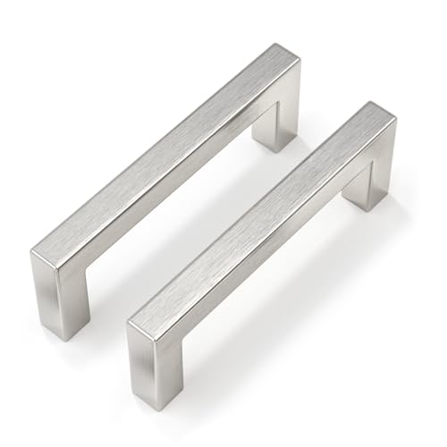 Goldenwarm Brushed Nickel Cabinet Pulls 20 Pack 3-3/4 Inch, Square Drawer Handles, Stainless Steel, Screws Included, Silver Kitchen Hardware for Cupboard Closet Furniture Upgrade - size: 3-3/4In(96MM) Hole Centers