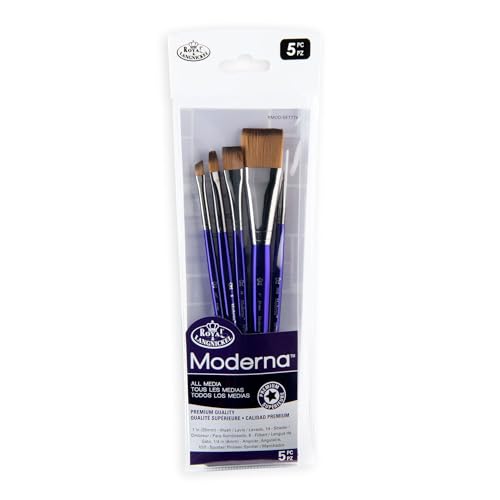 Royal & Langnickel Moderna, 5pc Wash Variety Brush Set for All Painting Mediums, Includes - Wash, Angular, Filbert, Shader & Spotter Brushes Purple - style: Wash Variety