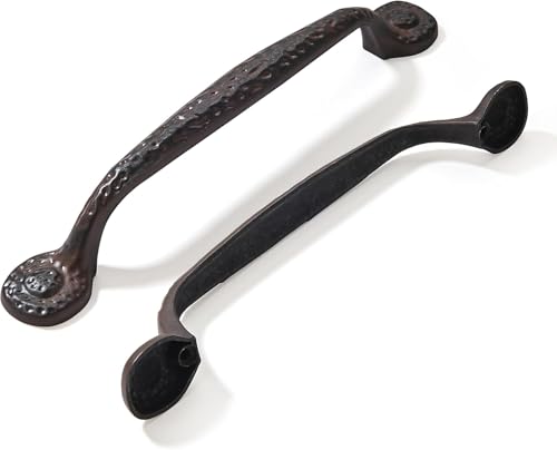 10 Pack Rustic Iron Cabinet Hardware - 6 Inch (152mm) Hole Center Antique Hammered Pulls for Drawers - color: Rustic Iron, size: 6"(152mm)