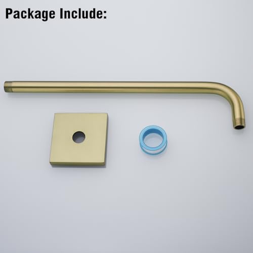 RANDOM 16 Inch Shower Arm with Flange,Stainless Steel 90 Degree Rain Shower Head Extension Arm,Wall-Mounted Shower Head Arm for Fixed Shower Head,Brushed Gold.SKU: RD-91018-16BG-SQ - color: 16″ Brushed Gold(Square Flange)