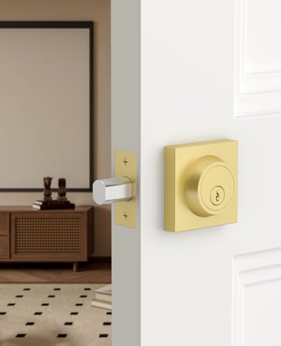Asidrama 1 Pack Brushed Gold Heavy Duty Single Cylinder Deadbolts - color: Brushed Gold, size: 1 Pack, style: Deadbolt
