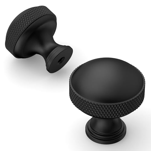Amerdeco 10 Pack Matte Black knurled Cabinet Knobs | Single Hole Cabinet Pulls 1.18 Inch (30MM) Diameter Round Drawer Knobs and Pulls for Bathroom Cabinets ZH0072 - color: Matte Black, size: Knob