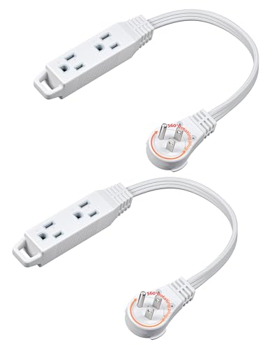 DEWENWILS 1FT 360° Rotating Flat Plug Extension Cord/Wire, 16/3, 2 Pack - color: White, size: 1FT, style: 2 Pack
