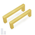 KNOBWELL 6Pack 3-3/4 Inch Brushed Gold Cabinet Pulls Stainless Steel Kitchen Cabinet Handles Square Drawer Pulls Modern Cabinet Hardware Handles，96mm Hole Centers - color: Brushed Gold, size: Hole Center:3-3/4 inch(96mm)
