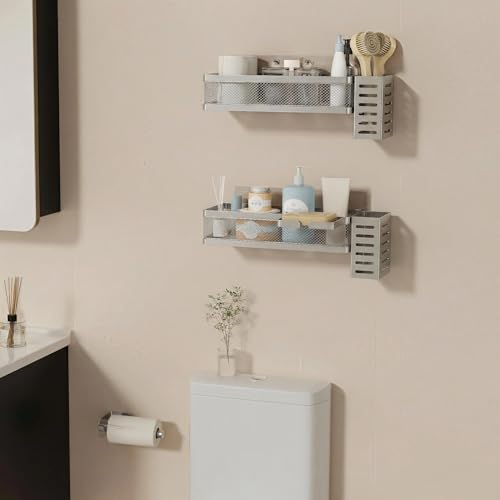 PUSDON 5-in-1 Wide Wall Mount Wrapped Mesh Kitchen Organizer & Shower Caddy Kit, with Paper Towel Holder, Utensil Holder, Soap Dish, Heavy Duty 50LBS - Silver Gray, Netting - color: Silver Grey, size: 5-in-1 Full Mesh (12.6" Wide)