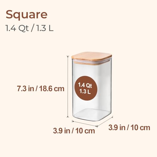 ComSaf Glass Storage Containers with Lids 1.4 Qt, Set of 3 Glass Food Jars | Glass Pantry Storage Containers, Square Kitchen Canisters, Lid with Silicone Seal, Cookie, Cereal, Coffee, Oats, BPA Free - size: 1.4Qt*3