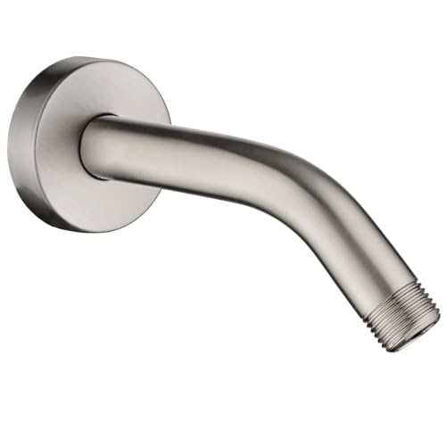 BRIGHT SHOWERS 6 Inch Brass Shower Arm with Flange Shower Pipe Arm for Wall Mount Fixed and Handheld Shower Head, Brushed Nickel - color: Brushed Nickel, style: Basic 6 Inch