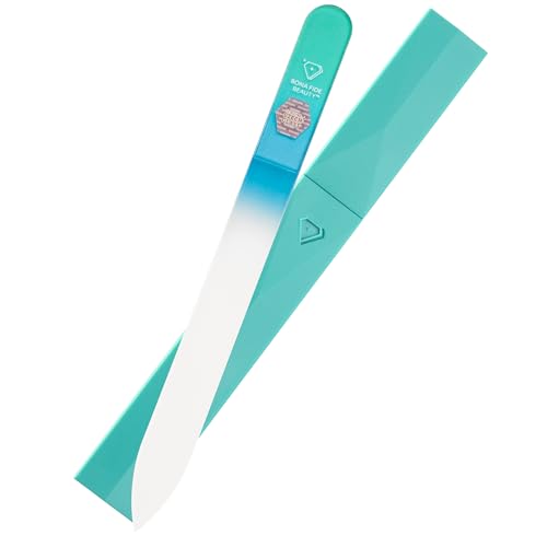 Bona Fide Beauty Glass Nail File with Case (Aqua), Fine Grit Etched File | Genuine Czech glass nail file for natural nails, etched fine grit nail filer, gentle nail care, reusable nail file - color: Aqua