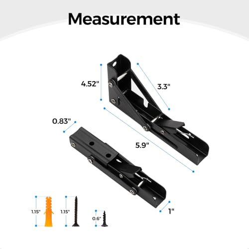 Matte Black Folding Shelf Brackets, 6 Inch, 4 Pack - size: 6 Inch