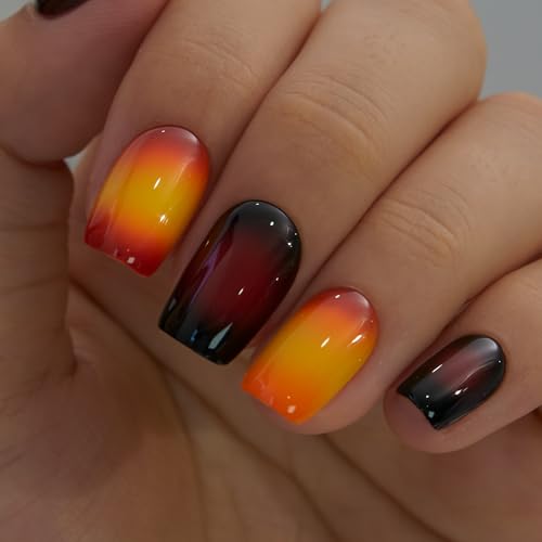 CurvLife Medium Square Fall Press On Nails, Classic Red, Soft Gel - color: Ombre Nails