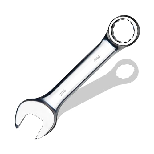 9/16" SAE Stubby Combination Wrench, CR-V Steel with Mirror Polish, 12-Point Design, 15-Degree Offset, Perfect for Auto Repair, Household, Car & Truck Emergency - size: 9/16"