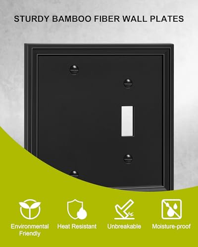 2-Pack Natural Bamboo Fiber Combo Blank/Toggle Light Switch Cover Plate - color: Black, size: 1 Blank/1 Toggle 2PK
