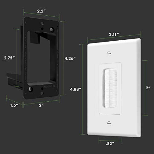 TOPGREENER 1-Gang Bristled Brush Pass-Through Wall Plate, 2-Pack White - size: 1-Gang (4.88" x 3.11")