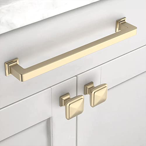 Asidrama 10 Pack 6.3 inch Brushed Brass Kitchen Cabinet Handles | Heavy-Duty Solid Zinc, 2 Screw Sizes, 6.3" Hole Center(160mm), Cupboards, Drawers, Dressers, Furniture, Hardware - color: Brushed Brass, size: 6.3" Hole Center(160mm)