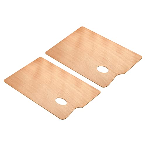 PATIKIL 8"x12" Wooden Paint Palette, 2 Pack Wood Painting Palette Color Mixing Square Paint Tray Palette with Thumb Hole for Oil Watercolor Artist, Wood Color - size: 8" x 12"