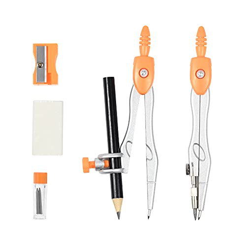 Unjoo Geometry Set 10 Pcs Student Supplies, Protractor and Compass (Orange） - color: Orange