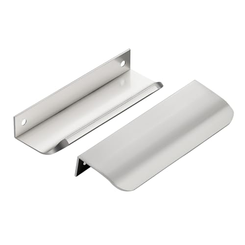 Brushed Nickel Cabinet Handles Finger Edge Pulls 4.75 Inch CC 10 Pack - color: Silver, size: 120mm/4.72" Overall Length