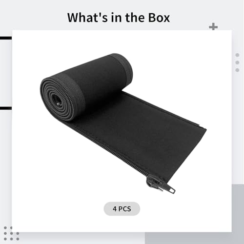 4 PCS Zipper Cable Organizer Sleeves, Cable Management Sleeve for TV and Computer Cords, Black Polyester, Reliable and Easy to Use ，and Effectively Prevent Pets from Chewing