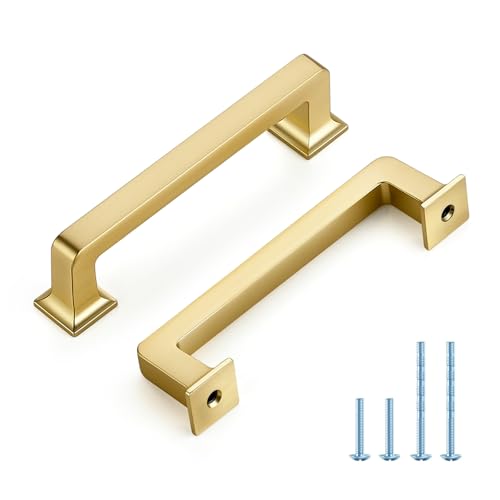 HOME EDIT Brushed Gold Cabinet Handles Zinc Pulls 3-3/4 Inch 5 Pack - color: Brushed Gold, size: 3-3/4 inches Hole Center