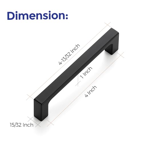 Ravinte Matte Black Square & Solid Cabinet Handles,4 Inch,30 Pack | Zinc Alloy, Flat Black Finish, Screws Included,Drawer Pulls, Cabinet Hardware for Kitchen & Drawer - size: 4 Inch Hole Center