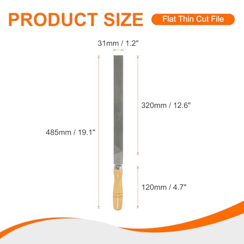 HARFINGTON Flat Thin Cut File 14" Double Cut Teeth High Carbon Steel Hand Rasp File with Wood Handle for Metal Wood Deburring Removing - size: 14", style: Thin
