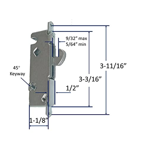 House Guard 45 Degree Sliding Patio Door Mortise Lock, 3-11/16 in