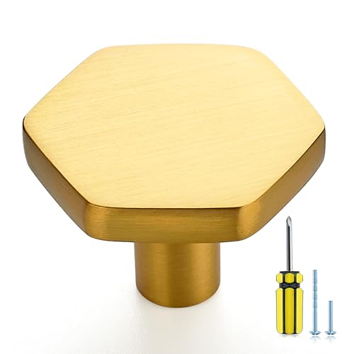 Ravinte Brushed Brass Solid Knobs Gold Kitchen Cabinet Pulls,5 Pack,Round-7 - style: Modern