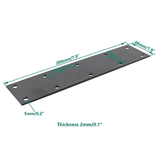 4 Pack Flat Straight Brace Brackets, ULIFESTAR Black Stainless Steel Mending Bracket Plate Metal Shelf Support Fixing Joining Plate for Furniture,Wood,Shelves,Cabinet with Mounting Screws - size: 200 x 48 x 2 mm