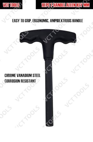 VCT 10pc T-Handle Hex Allen Key Wrench Set Metric MM 2, 2.5, 3, 4, 4.5, 5, 5.5, 6, 8,10mm W/Holder