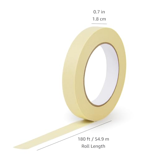 Amazon Basics Low Tack Masking Tape, General Purpose, Hand Tearable, Removes Easily, for Labeling, 0.7 inch x 180 feet, Beige, 3-Pack - size: 0.7 Inch by 180 Feet