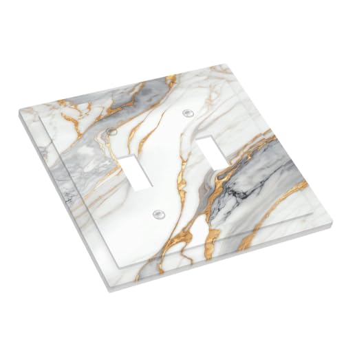 White Gray Gold Marble Light Switch Cover Decorative Wall Plate - color: 2 Gang Double Toggle