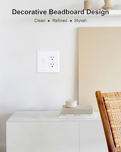 2-Pack Beadboard Bamboo Fiber Combo Toggle/Duplex Light Switch Cover Plate - color: Pure White, size: 1 Toggle/1 Duplex 2PK