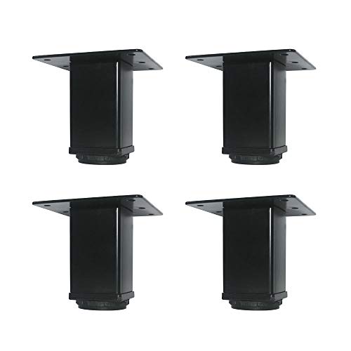 QLLY 4 inch Square Adjustable Metal Furniture Legs, Heavy Duty Black Cabinet Feet with Leveling Pads, Set of 4 for Sofa, Couch, Ottoman, Cabinet and Shelf Replacement - color: Black, size: 4 inch