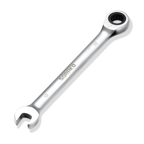 SORAKO 15mm Ratcheting Combination Wrench, Chrome Vanadium Steel Gear Wrench, Industrial Grade Cr-V Steel Gear Spanner, Household Garage Tools(Metric) - style: 1-15mm Metric