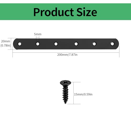 Flat Straight Braces, Black Mending Plate, Heavy Duty Metal Straight Brackets, Repair Joining Bracket, Repair Plates Fixing Bracket Connector for Wood, Furniture, with Screws