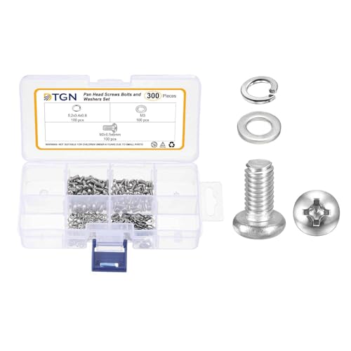 DTGN M3-0.5x6 Phillips Pan Head Machine Screw W/Washer 304 Silver 300pcs - size: M3-0.5x6mm
