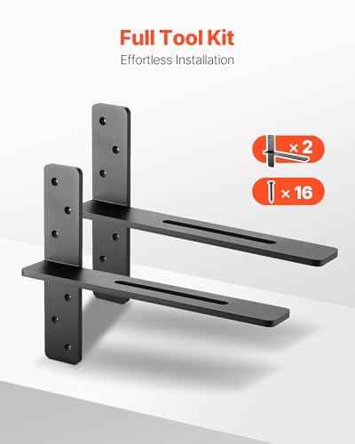 VEVOR T Shelf Brackets, 200 lbs Capacity, 2 Pcs, 16 inch Solid Steel Heavy Duty with Screws for Floating Shelves, Countertop Support Hardware - size: 16x2.89x12 in