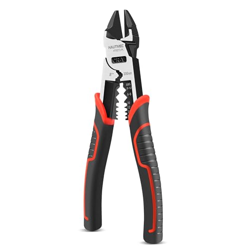 HAUTMEC 8" Diagonal Cutting Pliers, 4 in 1 Multifunction Side Cutters Pliers with Pro-High Leverage, CRV Steel Heavy Duty Wire Diagonal Cutters for Electricians, Mechanics & DIY, HT0272-PL - color: 8" Diagonal Pliers