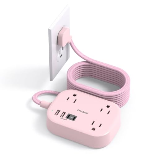 Cruise Essentials 2026, Travel Power Strip with USB C,Flat Plug, Pink - color: Pink, size: 10Ft