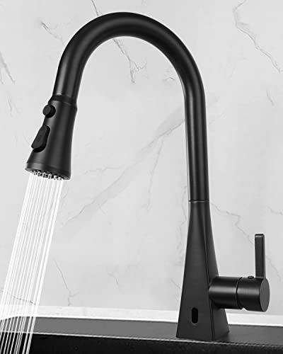 Hibbent Pull Down Kitchen Faucet Head Replacement with 15 Adapters - color: Matte Black, style: Stay on sprayer without hold button