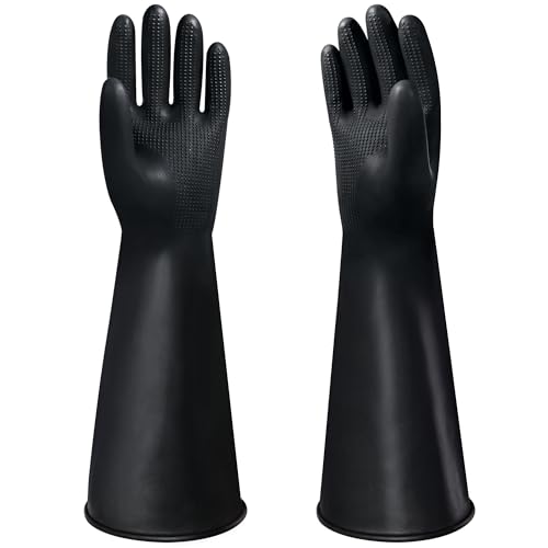 18" Chemical Resistant Gloves, Black Safety Work Heavy Duty Rubber Gloves, Long Waterproof Rubber Industrial Safety Glove for Cleaning, Gardeing,Dishwashing - color: 18 Inch