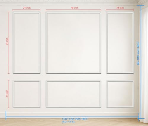Pre-Cut Peel and Stick Wall Molding Kit Wainscoting Trim- Self Adhesive Premade Accent Panel Chair Rail for Interior Moulding Home Decor Accent Wall Set of 6 pcs - 3 Top 3 Bottom, Ready to Assemble - size: (54×24+24×24) x2 + (54×48+24×48)
