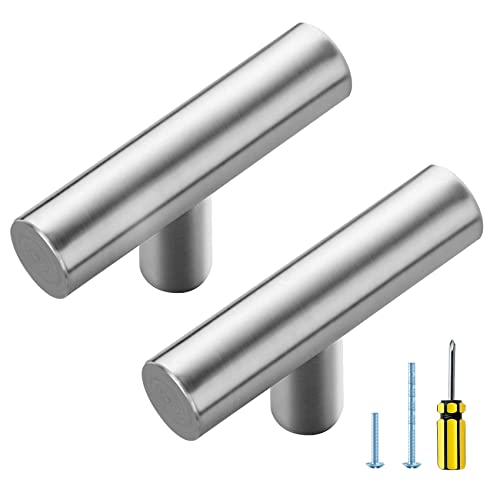 3 Pack Brushed Nickel T Bar Cabinet Knobs 2in Dresser Knobs Single Hole | Brushed Nickel Finish, Solid Metal, Easy Install, Screws Included, Hardware, Kitchen, Bathroom, Drawers, Cabinets - color: Brushed Nickel, size: 3 Pack, style: Round