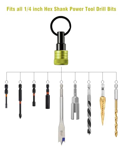 Katerk Bit Holder Keychain 12 Pcs, 1/4-Inch Hex Shank, Quick Release, Green - color: Green
