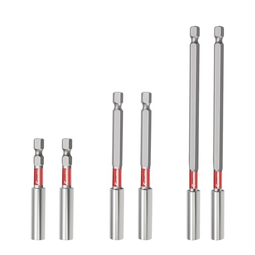 6PCS Magnetic Impact Bit Holder,1/4" Hex Shank S2 Steel Magnetic Drill Bit Extension Holder,Straight Without Bending Screwdriver Bit Extender, 2.6", 4", 6" Extensions